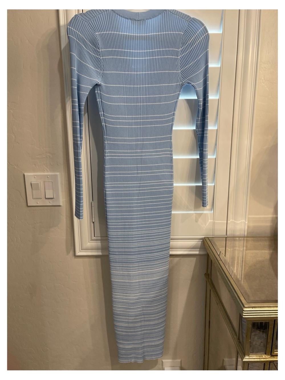 STAUD Pale Blue Ribbed Button-Front Long Sleeve Maxi Dress - Picture 4 of 6